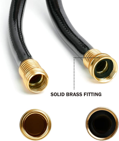 Worth Short Leader Black Garden Hose 3/4 in. x 5 ft. -Kink Free, No Leaking, Male/Female Fittings -Heavy Duty Durable Flexible Lightweight Water Pipe -Brass Aluminum Ends for Household & Commercial