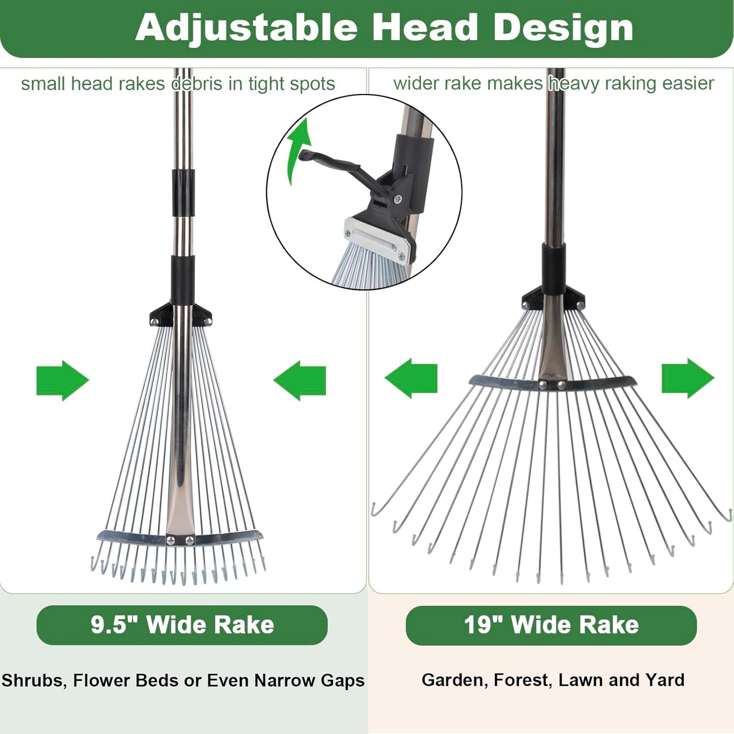 Leaf Collector Garden Rake Set - Adjustable 18 Tines Leaf Rakes & Leaf Picker Upper & 72 Gallon Lawn Waste Bag, Heavy Duty Collect Rake, Hand Leaf Scoop, Brown Paper Dumpster, Yard Gardening Tool