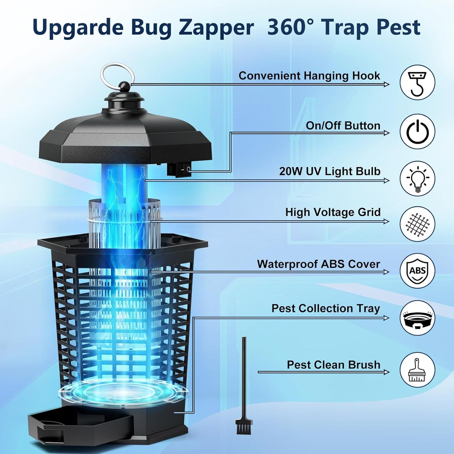 Bug Zapper Outdoor Indoor,Electric Mosquito Zapper Plug in,4200V Rechargeable Fly Trap with ABS Waterproof Cover,Electric Fly Zapper for Home Backyard Camping BBQ,Black