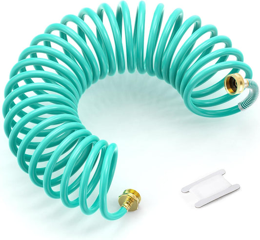 GASHER 25FT PU Recoil Garden Water Hose with 3/4"Inch Brass Fittings Retractable, Swivel Female for Boating, Pool & Spa, RV, Home and Garden（Blue)