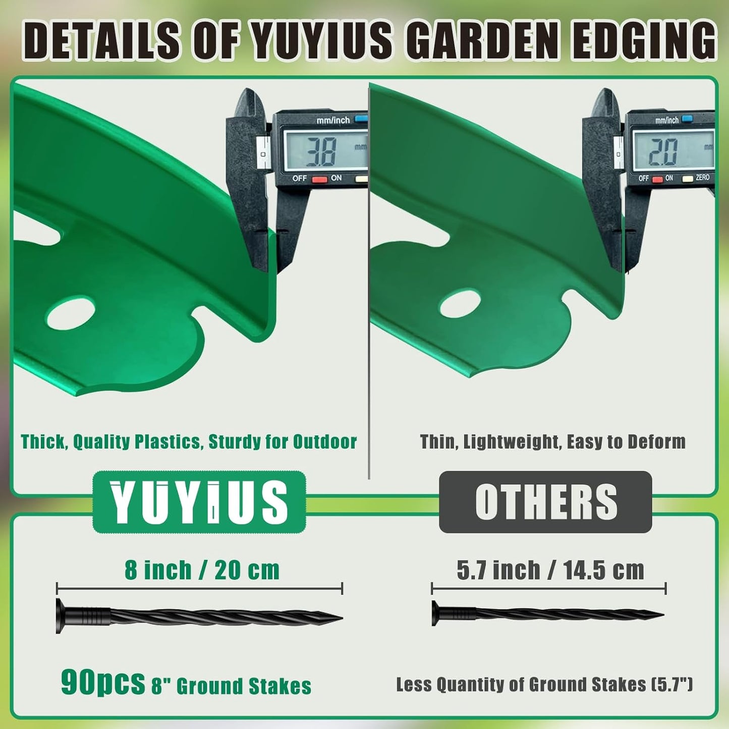 Landscape Edging - Garden Edging Border 60FT 2IN Tall with 90 Stakes, No Dig Lawn Edging for Landscaping for Garden Bed, Yard, 0.15" Thick Flower Bed Border Edging with Connector for Outdoor