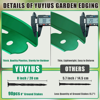 Landscape Edging - Garden Edging Border 60FT 2IN Tall with 90 Stakes, No Dig Lawn Edging for Landscaping for Garden Bed, Yard, 0.15" Thick Flower Bed Border Edging with Connector for Outdoor
