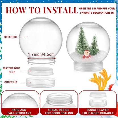 22 Pieces 3.6 Inch/91mm Plastic Snow Globe Clear Water Globe Fillable Snow Globe Ornaments with Screw Off Cap and Inner Plug for DIY Crafts Christmas Home Decoration