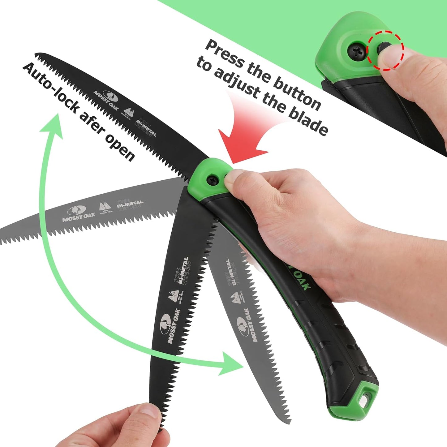 MOSSY OAK Folding Saw - 7 Inch Pruning Handsaw with Pouch, D6A & M2 Bimetal Saw Blade, Hunting Saw Foldable for Deer, Tree, Wood, and Limb Cutting