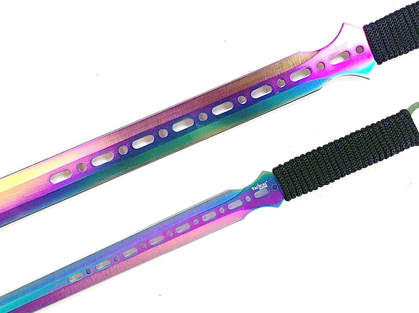 2 PCS Ninja Tactical Machetes, Swords Tactical Survival Katana Durable Knife Set. For Camping, Hunting, and Collection (Rainbow)
