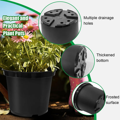 5 Gallon Nursery Pots 10-Pack, 12 Inch Plastic Planter with Drainage Holes – Round, Sturdy, Deep Design for Indoor/Outdoor Plants