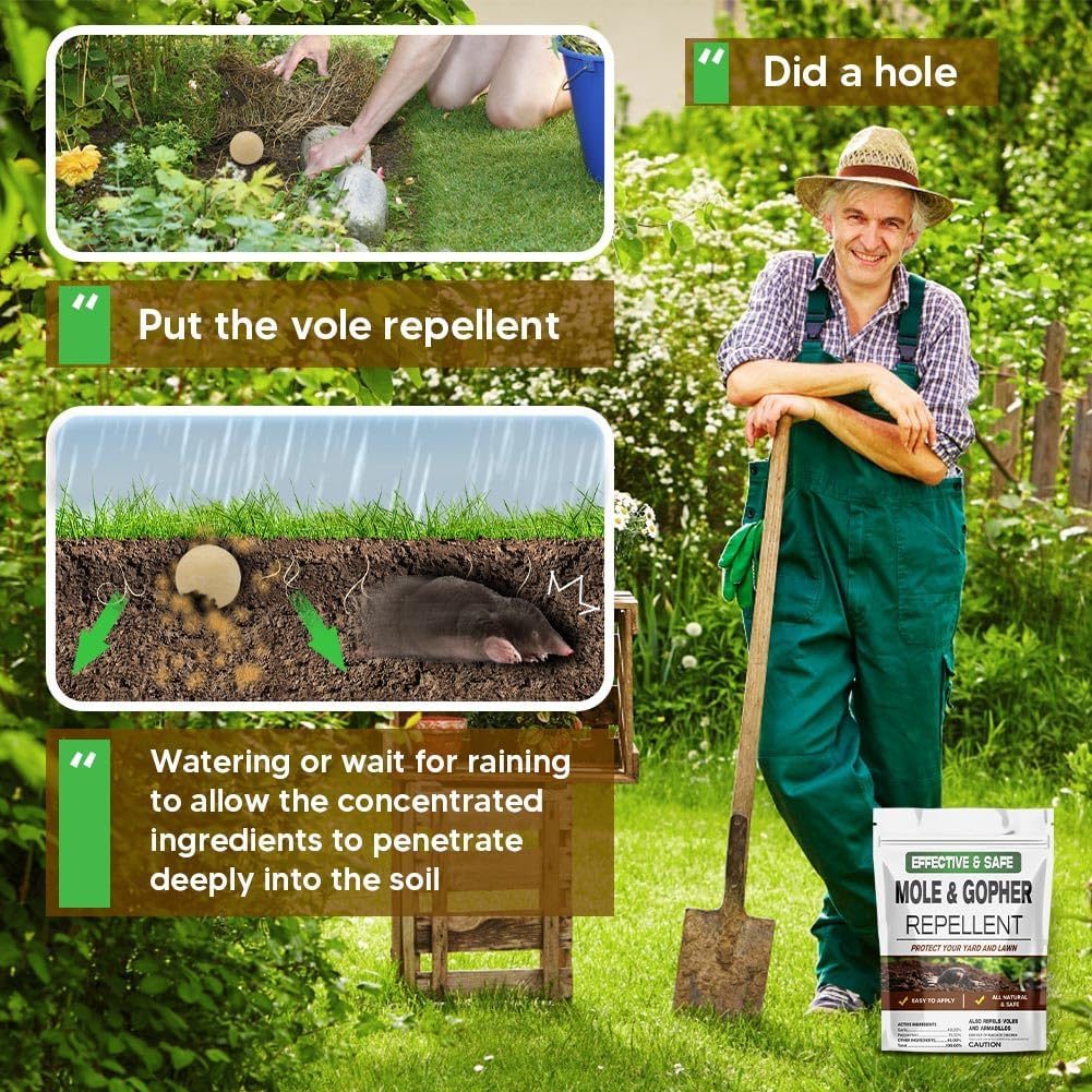 Mole Repellent, Gophers Repellent, Vole Repellant Outdoor, Armadillo Repellents Garden, Groundhog Repellant, Moles Deterrent for Lawn-10P