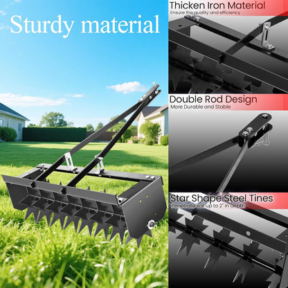 45 Inch Towed Spike Aerator, Tractor Lawn Aerator with 8 Steel Spike Discs, Mower Hitch, Lawn Soil Penetrator with Extra Wide Drawbar for Farm, Planting (Black, 45 Inch)