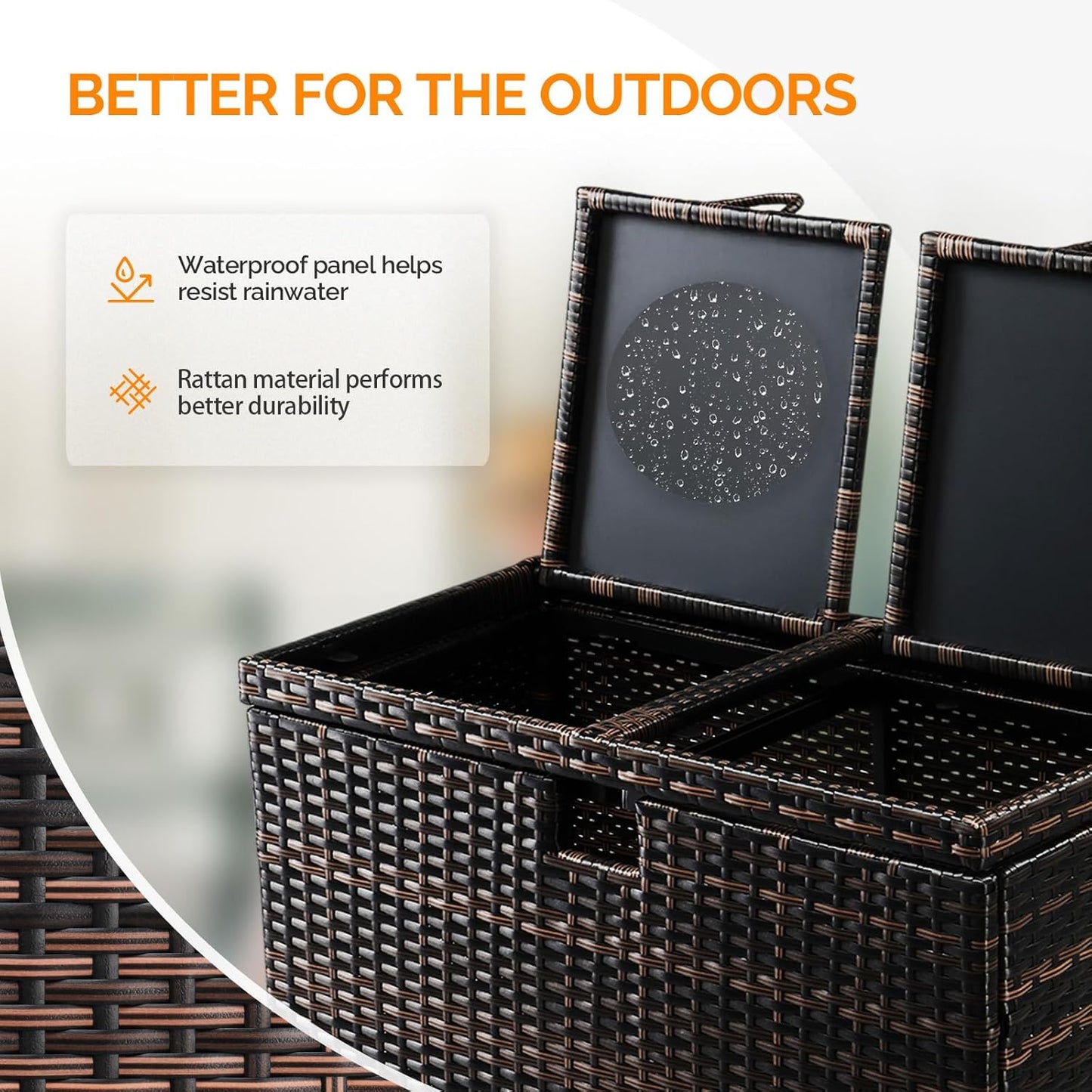 VINGLI 72 Gallon Outdoor Trash Can with Convenient Lid, Rattan Garbage Container with Side Hook, Weatherproof Patio Trash Can for Graden, Yard, Patio, Brown