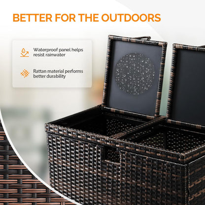 VINGLI 72 Gallon Outdoor Trash Can with Convenient Lid, Rattan Garbage Container with Side Hook, Weatherproof Patio Trash Can for Graden, Yard, Patio, Brown