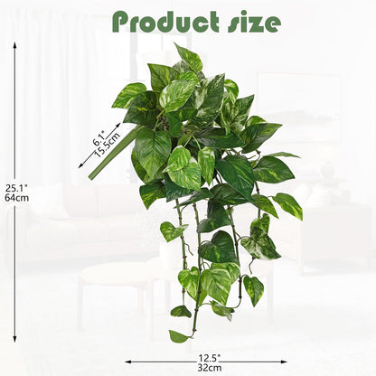 Hollyone Artificial Pothos Hanging Plants 25" Fake Ivy Vine Faux Ivy Pothos Leaves Hanging Plant Greenery for Wall House Room Patio Indoor Outdoor Home Shelf Office Wedding Decor