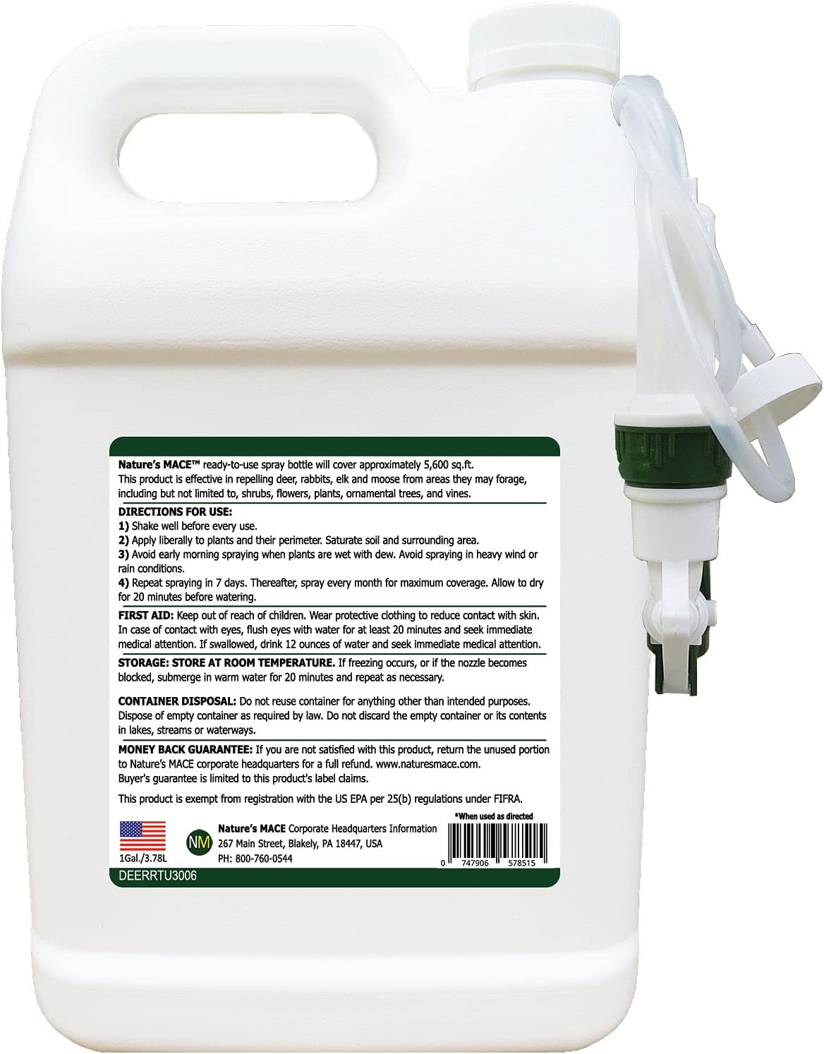 Nature’s MACE Deer and Rabbit Mace, Deer Repellent Spray, 1 Gallon, Deer Repellent for Plants, Flowers, Lawns, & Gardens, Deer Deterrent, All-Season Protection, Protect Plants Fast, Pet & Plant Safe