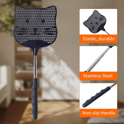 3 Pack Extendable Fly Swatter, 25 inch Long Handle Flyswatters, Plastic Heavy Duty Fly Swatters Manual for Indoors Patio Garden and Outdoors Black