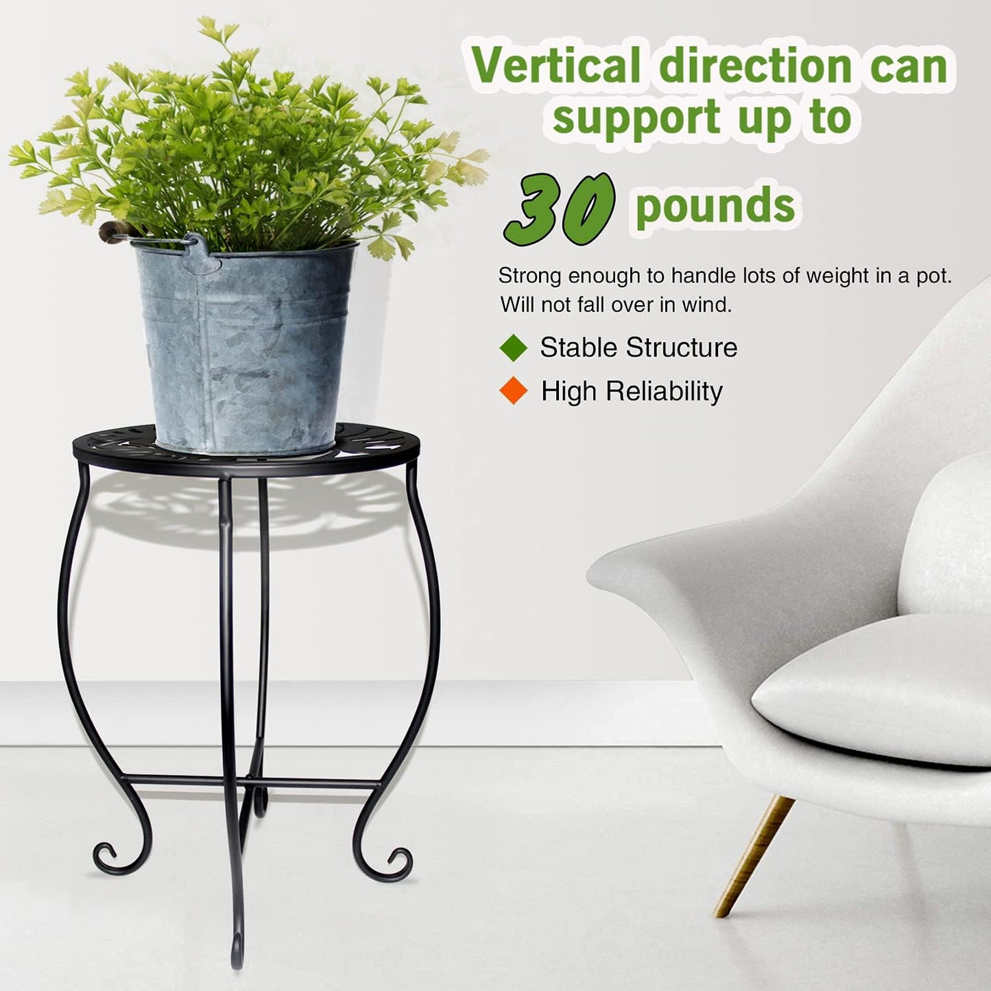 15" Tall Metal Plant Stand, 8" Wide Round Plant Stand for Flower Pot Rustproof Iron Plant Holder for Indoor Outdoor Use, Easy Assemble Flower Stand for Home Garden Display Greenery (Round 2pcs)