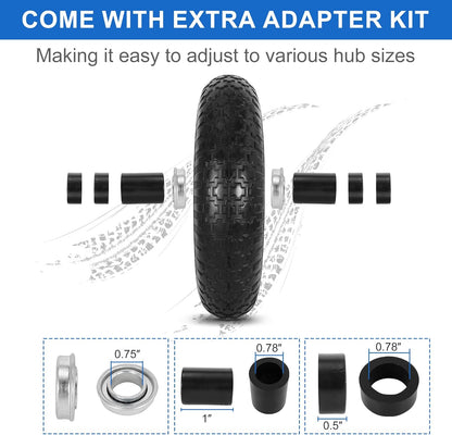 14.5" Flat Free Wheelbarrow Wheels and Tires, 3.50-8" Flat-Free Solid Tire with 5/8" Axle Bore Hole for Wheelbarrow Lawn Mover Trolley Dolly Go Kart Replacement