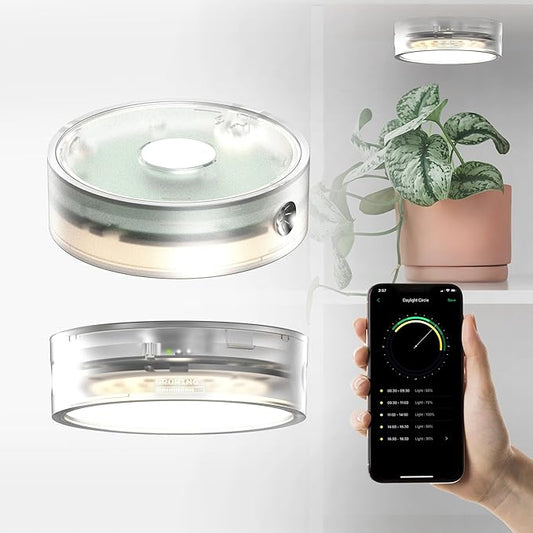 ONF Mist O+ App Controlled Via Bluetooth Magnetic Full Spectrum Colorfull LED Indoor Plant Light, Puck Grow Light 4 Level dimmable 3 Color Temperature, Clear