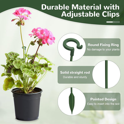 Adjustable Plant Support Stakes with, 15 Pack Green Garden Stakes for Indoor Outdoor Potted Plants, Orchids, Tomatoes, Roses, Single Stem Support Stakes