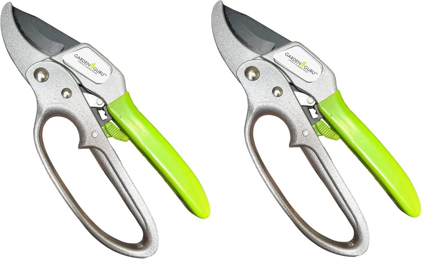 Garden Guru Ratchet Hand Pruning Shears - Professional Garden Clippers with Ergonomic Grip - Makes Tough Cuts Easy (2 Pack)