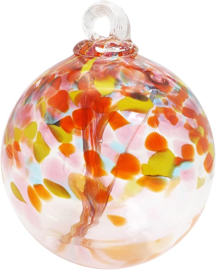 Dale Tiffany AC23214-D4 Rainbow Tree of Life Hand Blown Art Glass Ornament Witch Globe Gazing Ball, Eden, 4" Diameter with Hanging Stand