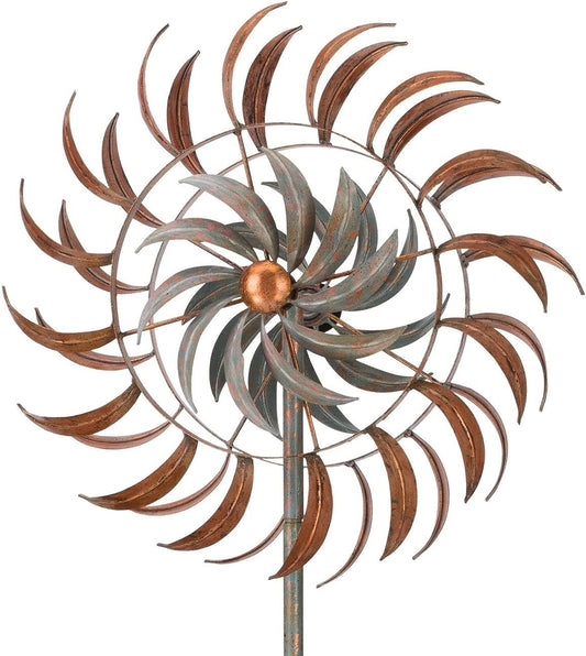 Regal Art & Gift Copper Petals Wind Spinner – Metal Yard Decorations Outdoor | Kinetic Garden Spinner for Lawn, Pathway, or Flower Bed | Weather-Resistant Outdoor Sculpture - 24 Inch