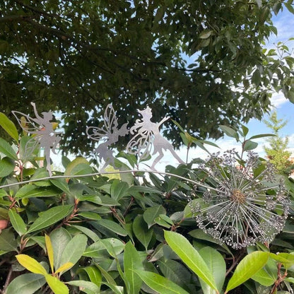 Flower Fairy Dancing with Dandelion Garden Art Sculpture Stainless Steel Statue Christmas Halloween Decoration for Outdoor Yard Courtyard Lawn Patio Metal Ornaments (Three Persons)
