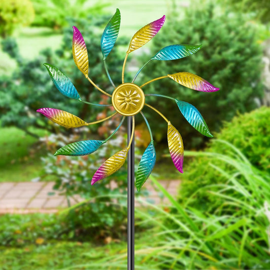 Wind Spinner Outdoor Metal, Sculpture Windmill Garden Decorations, Colorful Kinetic Wind Spinners Yard Art for Garden Patio Lawn Decor (1PC Single Turn A)