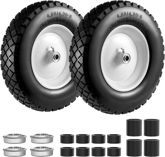 4.80/4.00-8" Tire and Wheel Flat Free 2 PCS, 16" Solid Wheelbarrow Tire with 5/8" & 3/4"