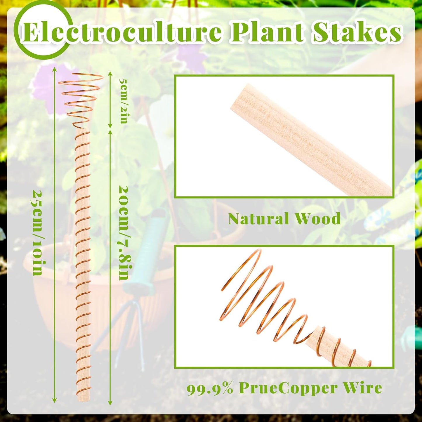 NACHLYNN 6 Pack Electroculture Plant Stakes Pure Electro Culture Gardening Soft Copper Wire Long Copper Garden Stakes for Gardening Growing Plants and Vegetables
