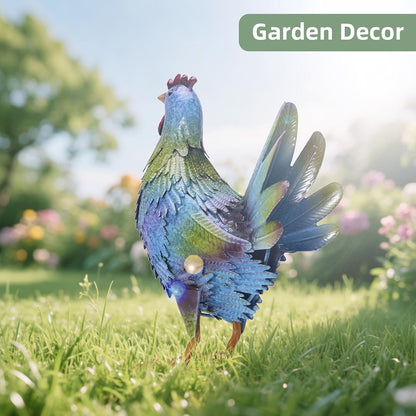 13.4" Metal Blue Chicken Garden Sculptures & Statues for Outdoor Garden Decorations ,Hen Statue for Home Decor, Gradient Impressionist Colors, Handmade Gift for Grandma, Gardener Christmas Holiday