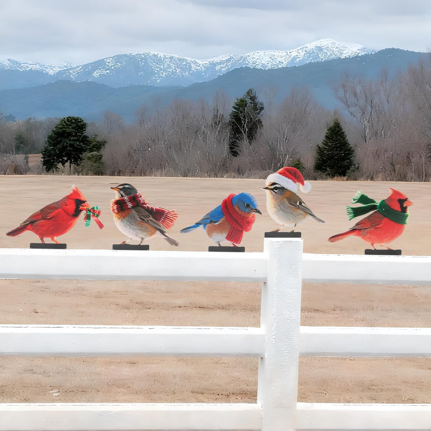 HUYIENO 5PCS Vibrant Metal Bird Decorations Christmas Fence Decor Colorful Garden Birds for Fences, Patio & Outdoor Decor for Christmas Ornament