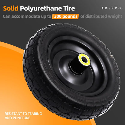 AR-PRO (4-Pack) Replacement Wheels 10 inch Flat Free Tire - Solid Flat-Free Tire and Wheel - 3" Wide Tires with 5/8 Axle Borehole and 2.1" Hub - Compatible with Garden, Yard and Farm Cart