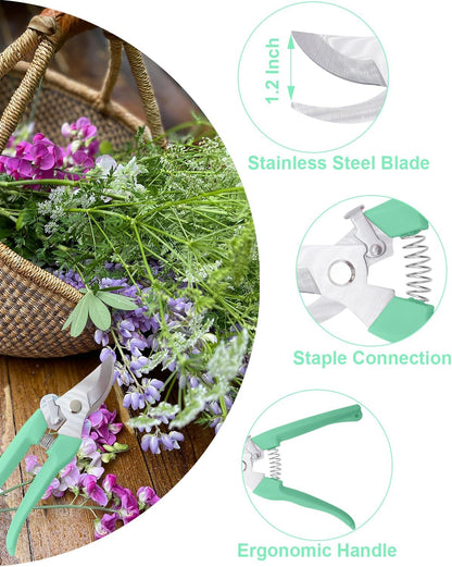 Pruning Shears for Gardening, 1 Pack Garden Scissors for Cutting Fresh Flowers, Floral Clippers for Plants, Fruits (Green)