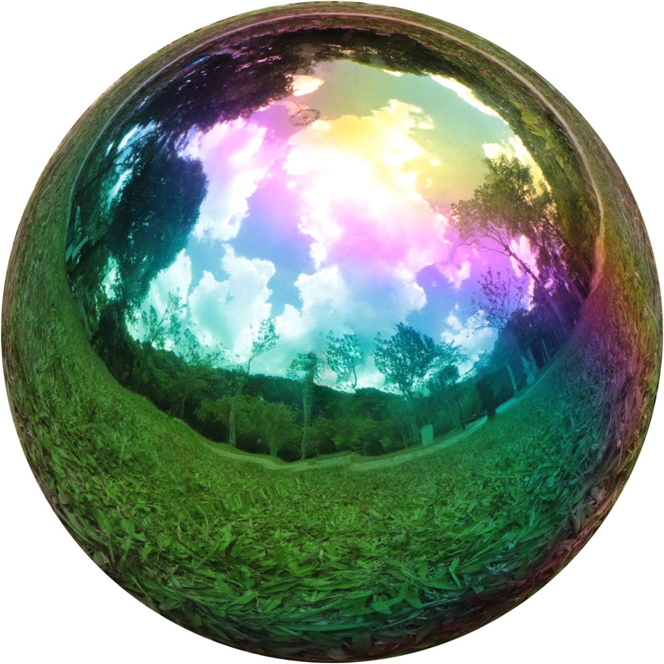 Kesywale Rainbow Gazing Globe Mirror Balls for Garden Home Stainless Steel Shiny Hollow Sphere Sparkling Outdoor Ornament (4 Inch)