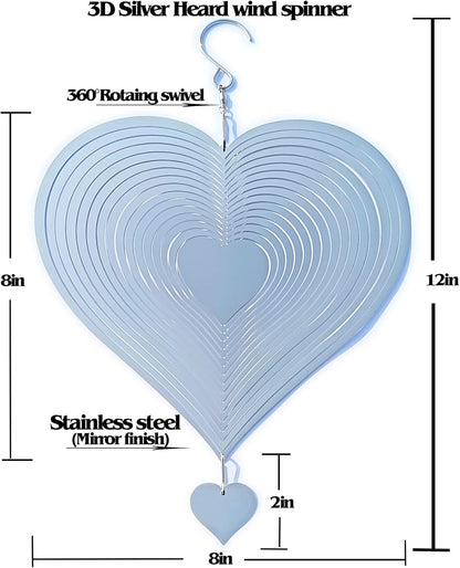 DJUAN Stainless Steel Reflective Wind Spinners Outdoor Garden Decor,Sparkly Wind Spinner Bird Devices Deterrent to Scare Birds Away from Yard Patio Farm,Metal Heart Wind Spinners Gifts for Mom, Women