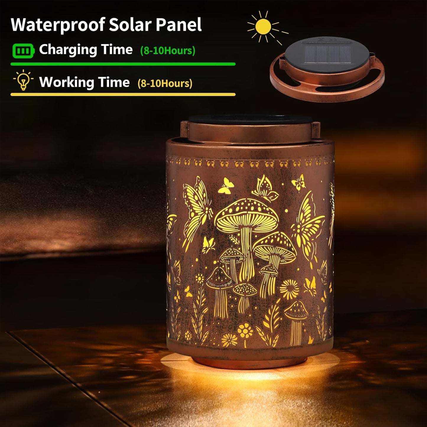 2 Pack Solar Lanterns Outdoor Waterproof Garden Decor Gifts for Women Mon Grandma Metal Hanging Solar Lights Decoration for Outside LED Lanterns for Yard Patio Lawn(Mushroom)
