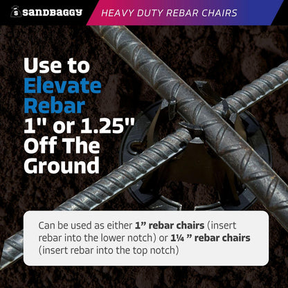 Sandbaggy Plastic Rebar Support Elevates 1" or 1-1/4" - Concrete Support for Rebar #3 to #5 and Steel Wire Mesh (80, 1" - 1.25" Support)
