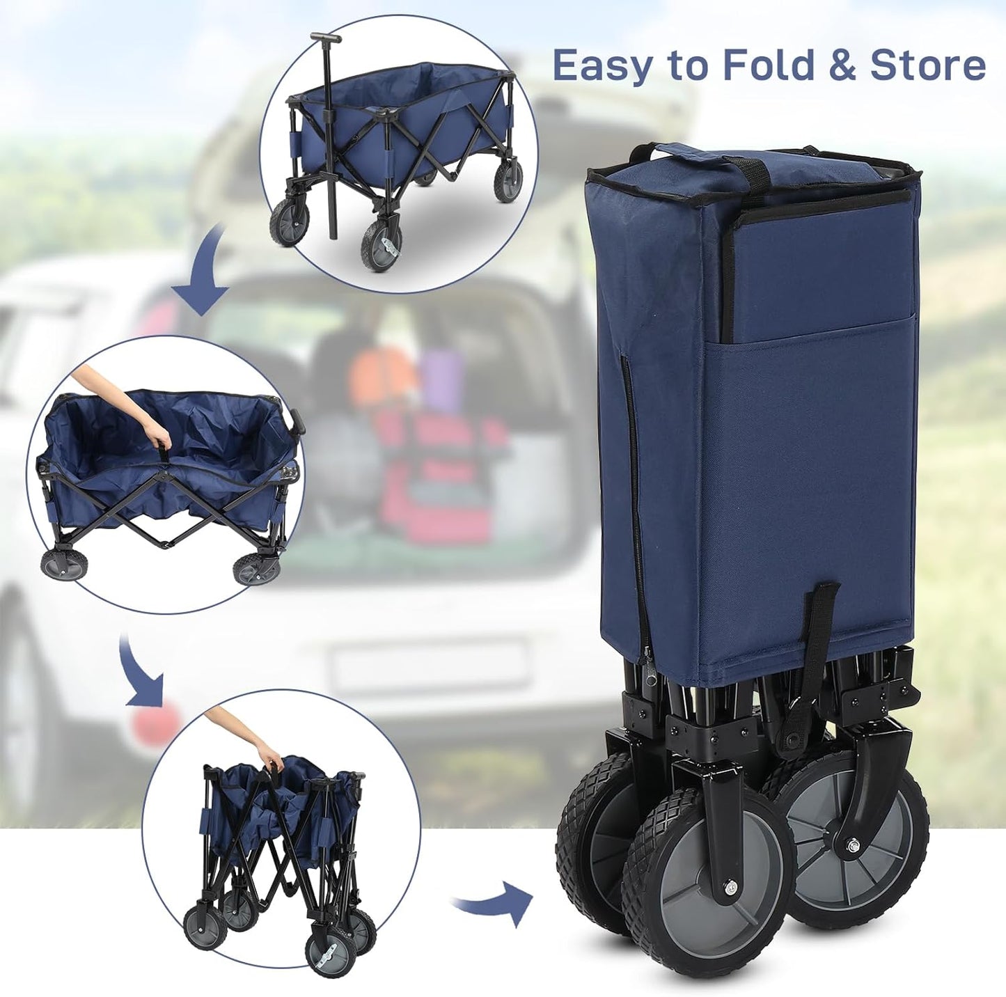 Collapsible Wagon, Beach with Big Wheels for Sand, Grocery Wagon All-Terrain Wheels Garden Grocery for Shopping, Park Picnic, Camping, Beach Trip