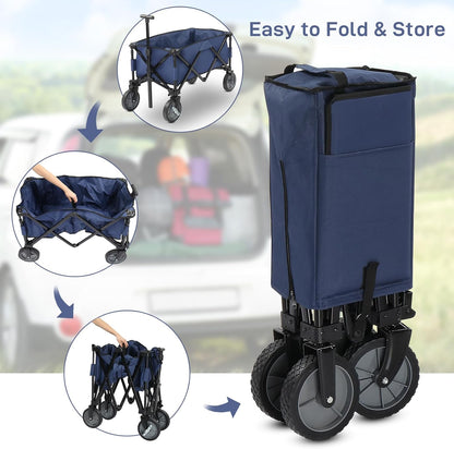 Collapsible Wagon, Beach with Big Wheels for Sand, Grocery Wagon All-Terrain Wheels Garden Grocery for Shopping, Park Picnic, Camping, Beach Trip