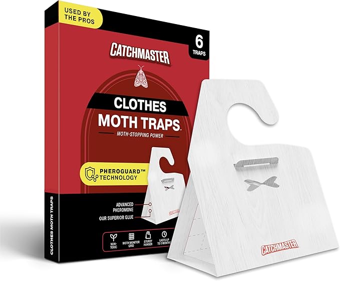 Catchmaster Clothes Moth Traps with Premium PheroGuard Technology – XL Hardwood Patterned, Extra-Strength Glue – Odorless, Traps & Eliminates Moths – Protects Clothes, Closets and Wardrobes – 6-Pack
