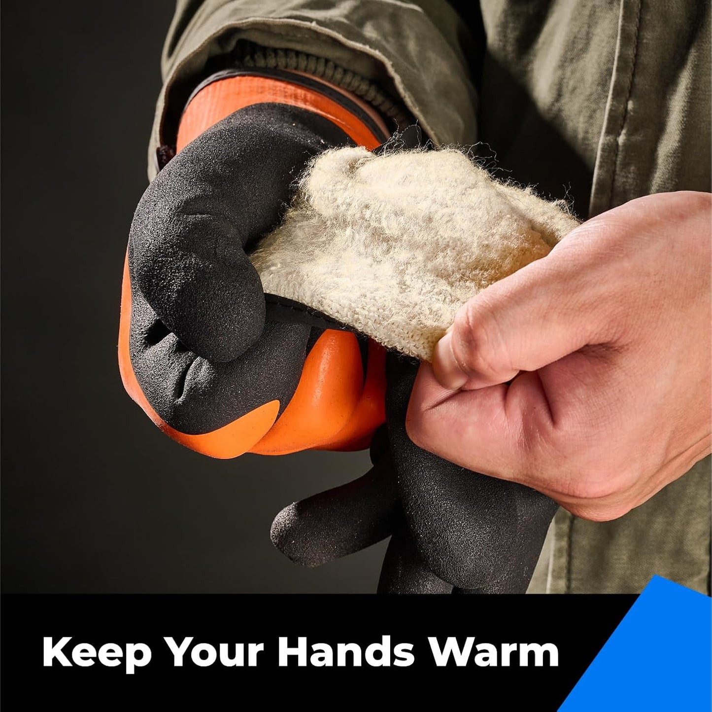toolant 100% Waterproof Gloves Bulk Pack, 3 Pairs, Winter Work Gloves for Cold Weather, Touchsreen, Warm Freezer Gloves, Thermal Insulated, With Grip, Orange, Medium