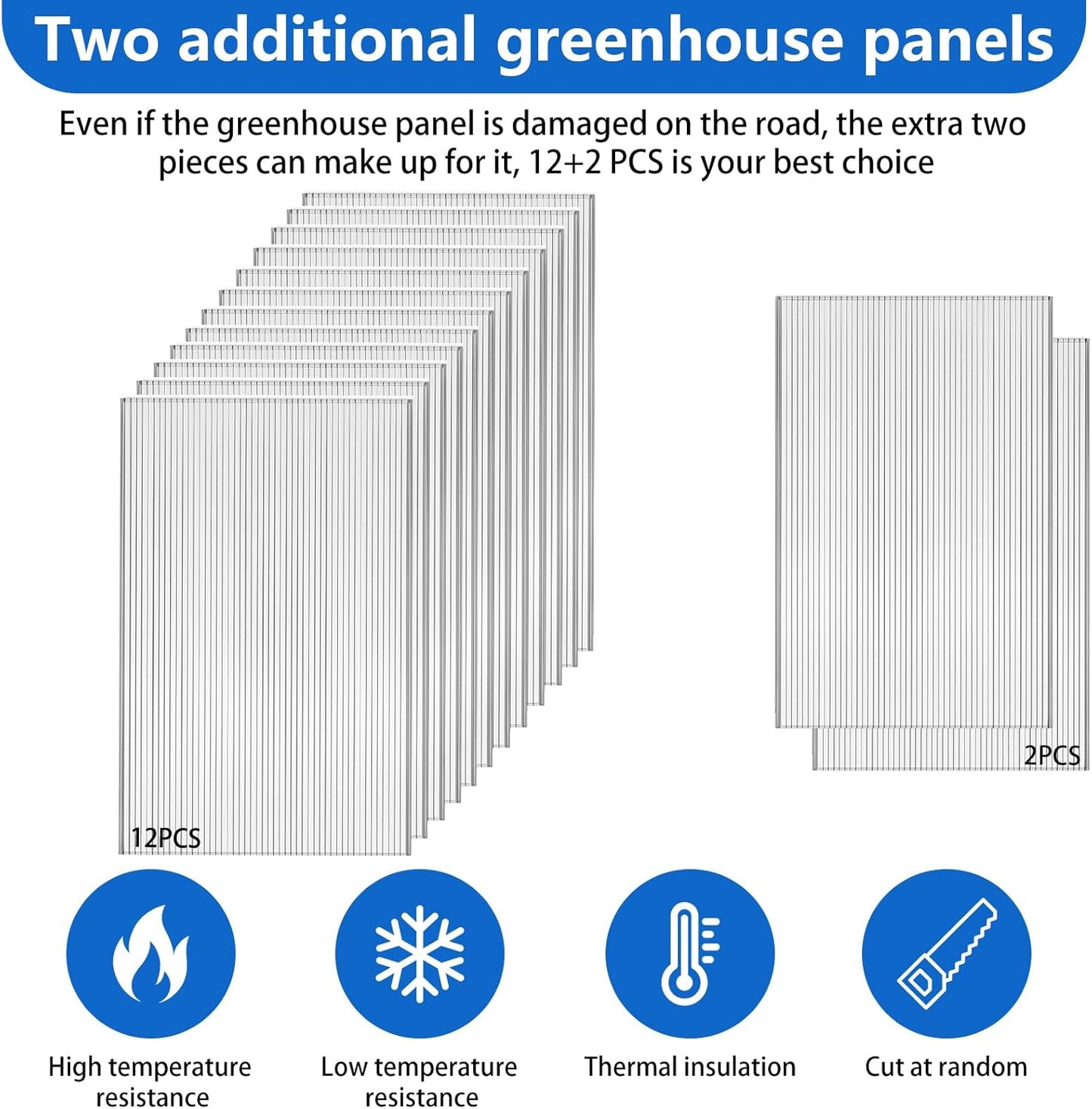 DGSL 14 Pcs Polycarbonate Greenhouse Panels, 4' x 2' x 0.24'' Twin-Wall Panels, Polycarbonate Sheet for All Weather Outdoor Garden and Greenhouse Covering