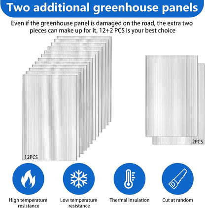 DGSL 14 Pcs Polycarbonate Greenhouse Panels, 4' x 2' x 0.24'' Twin-Wall Panels, Polycarbonate Sheet for All Weather Outdoor Garden and Greenhouse Covering