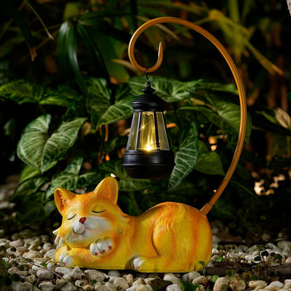 Outdoor Cat Figurine Garden Statue with Solar-Powered LED Light 13.77 Inches Tall Gift Garden Statue Decor for Cat Lovers Yellow