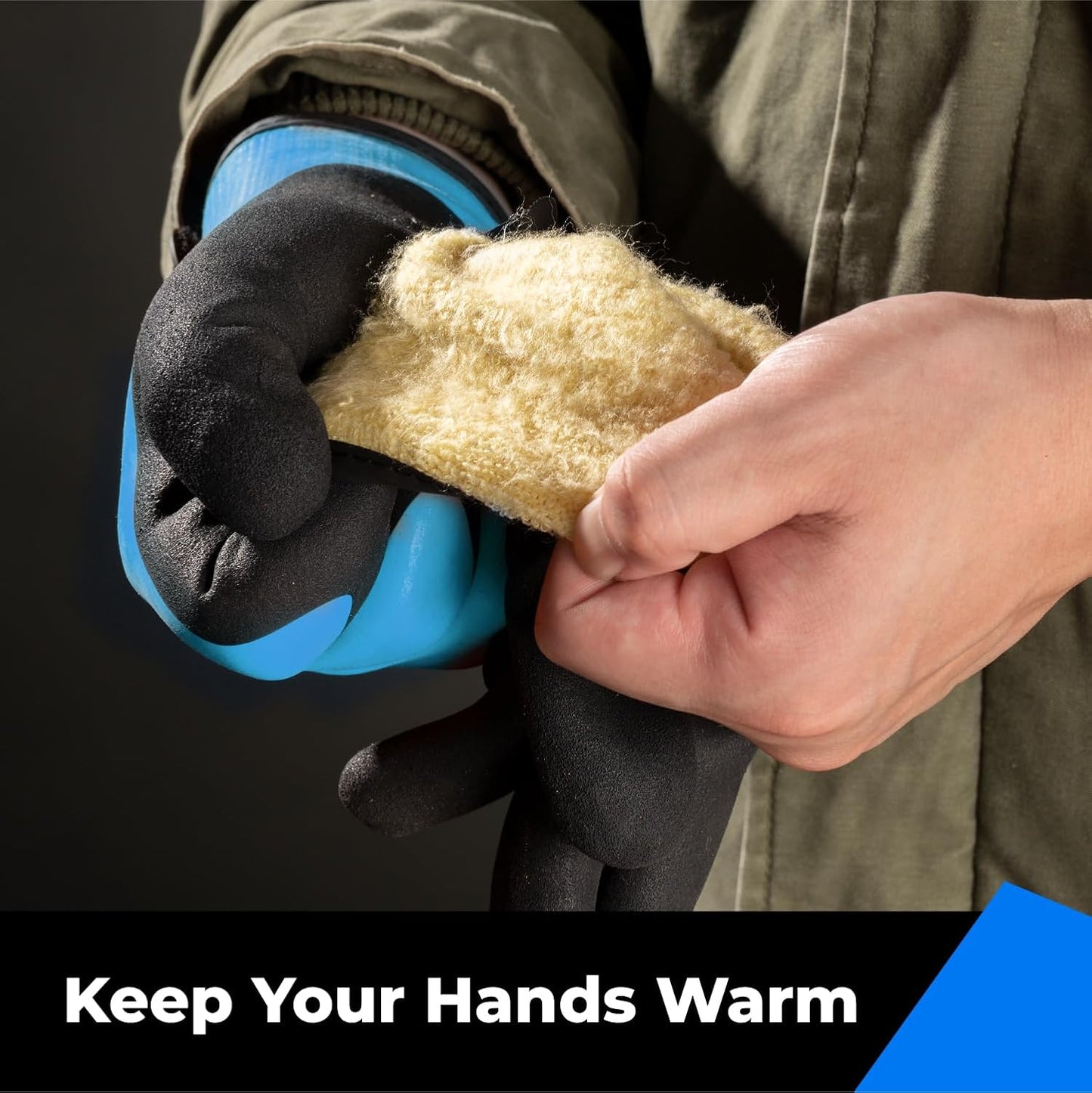 100% Waterproof Gloves for Men and Women, Winter Work Gloves for Cold Weather, Touchsreen, Thermal Gloves for Fishing, Gardening and Working in Freezer, With Grip, Blue, XX-Large