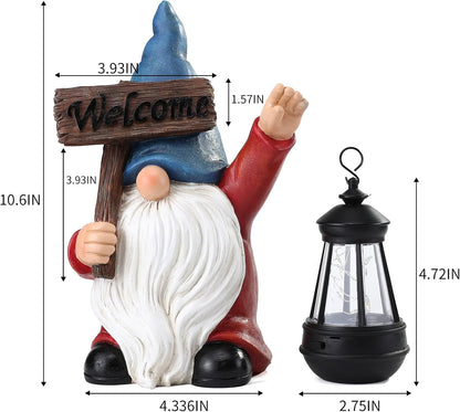 Garden Gnome Outdoor Decoration Solar Gnomes Statue with Lantern LED Lights,Terrace Courtyard Lawn Patio Porch Fall Decoration Halloween Christmas Housewarming Gift for Mom Women, Gnome Blue