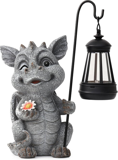 Garden Figurines Dragon Statue Decorations - Solar ResinDragon with Solar Garden Lights Outdoor Decorations for Patio,Yard,Lawn,