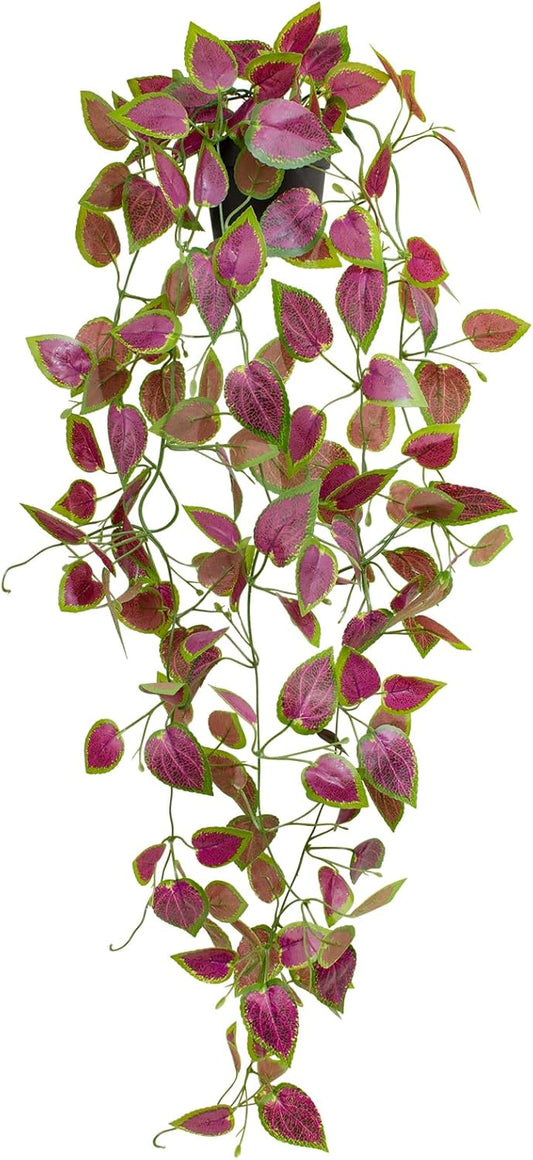 Artificial Hanging Potted Plants, Small Fake Purple Potted Plant Faux Ivy Vine Plant for Shelf Home