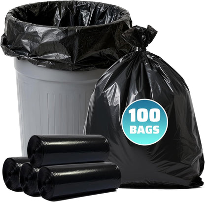 30-35 Gallon Trash Bags 100 Count, 20 Micron HDPE, Durable & Tear-Resistant Trash Can Liners, Large Black Garbage Bags for Household waste, kitchen waste, yard trash & packing leaves