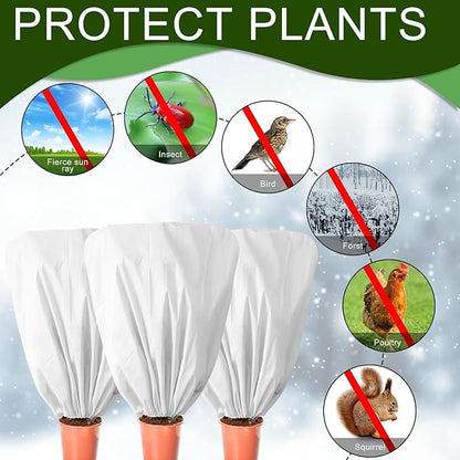 8 Pcs Plant Covers Frost Protection Bag 39.3" x 39.3" Winter Reusable Plants Jacket with Drawstring Shrub Protection Wraps Bags Frost Blanket for Winter Outdoor Garden Plants