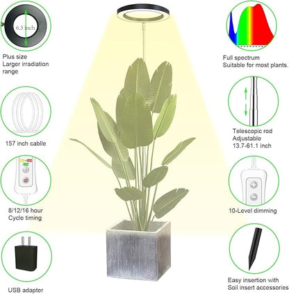 Plant Grow Light,yadoker LED Growing Light Full Spectrum for Indoor Plants, Paired with a Soil Tester,Height Adjustable, Automatic Timer, 5V Low Safe Voltage,Idea for Large Plant Light